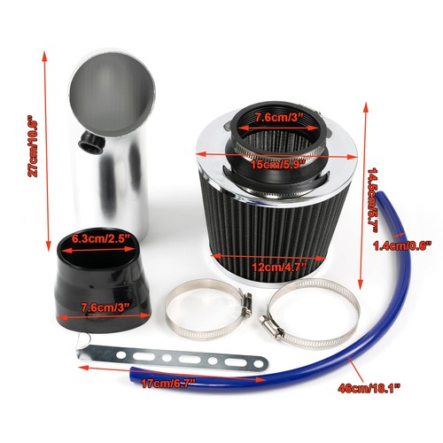 Luftansaugfilter Set Sport Luftfilter 3" 76mm KFZ Auto Sportluftfilter Silber DE - Bild 2 von 11