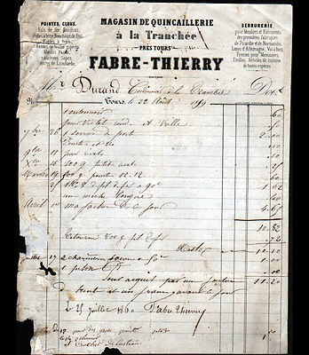 TOURS / LA TRANCHEE (37) EISENWAREN SCHLOSSEREI ''Thierry FABRE'' um 1860