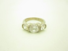 Sterling Silver Three Round Stones Clear CZ Band Ring Size 6