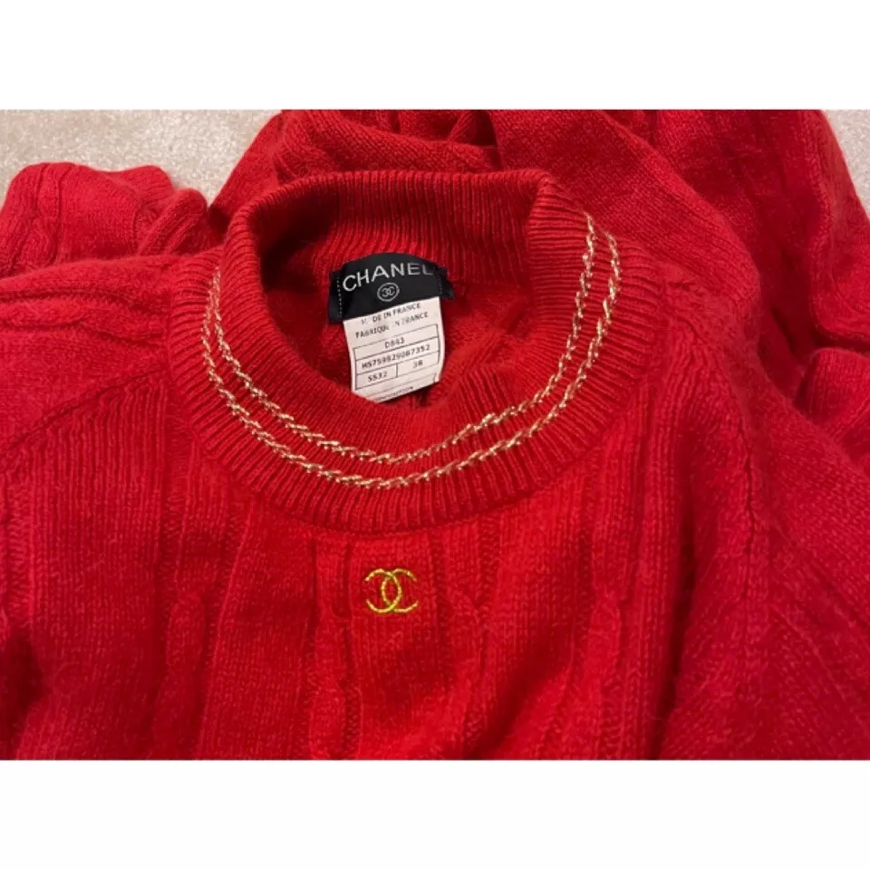 ✨Authentic Vintage CHANEL CC Logo Red Wool Angora Sweater Dress Pullover 38