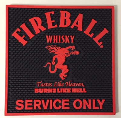 FIREBALL CINNAMON WHISKY WAIT STATION RUBBER SPILL MAT BAR COASTER 12'' x 12'' NEW