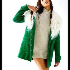 Free People Lady Lane Faux Fur Collar Vintage Jacket, Green, X-small, Rrp $298