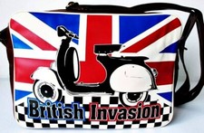 Borsa scooter British Invasion Vespa tracolla messenger retrò tote union jack NUOVA