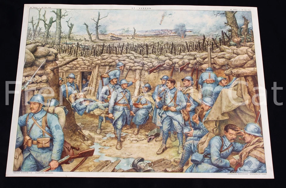 Ancienne affiche Verdun tranchées WWII Juin 1940 exode guerre avion tank 56*76 - Photo 2/4
