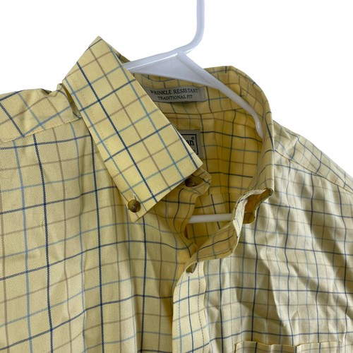 LL Bean Traditional Fit Button Front Shirt Men's Size M Check Window Pane Yellow - Picture 4 of 6