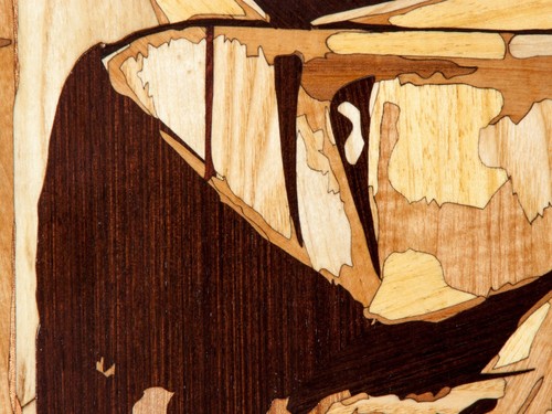 Cubismo dos amor incrustaciones de mosaico de madera boho enmarcado sala de esta - Imagen 3 de 12