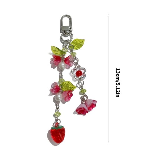 Japanese Style Strawberry Floral Keychain Charm Alloy Acrylic Pendant Accessory - Zdjęcie 8 z 8