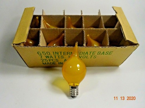NEW Set 10 Amber Candle Flame Bulb G50 Intermediate Base 7 Watts 130 Volts - Picture 2 of 5