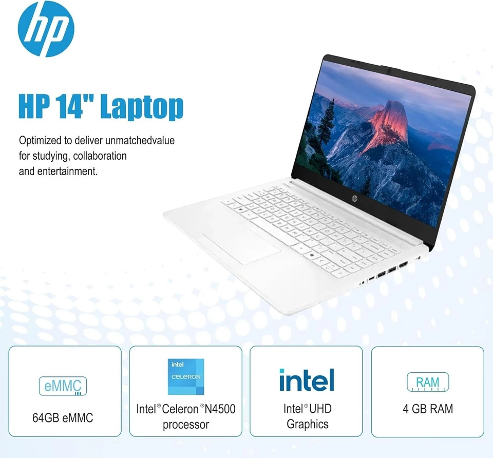 HP 14" Business Laptop,Intel Celeron N4500,4GB RAM,64GB eMMC,1-Year Office 365 - Image 3 of 4