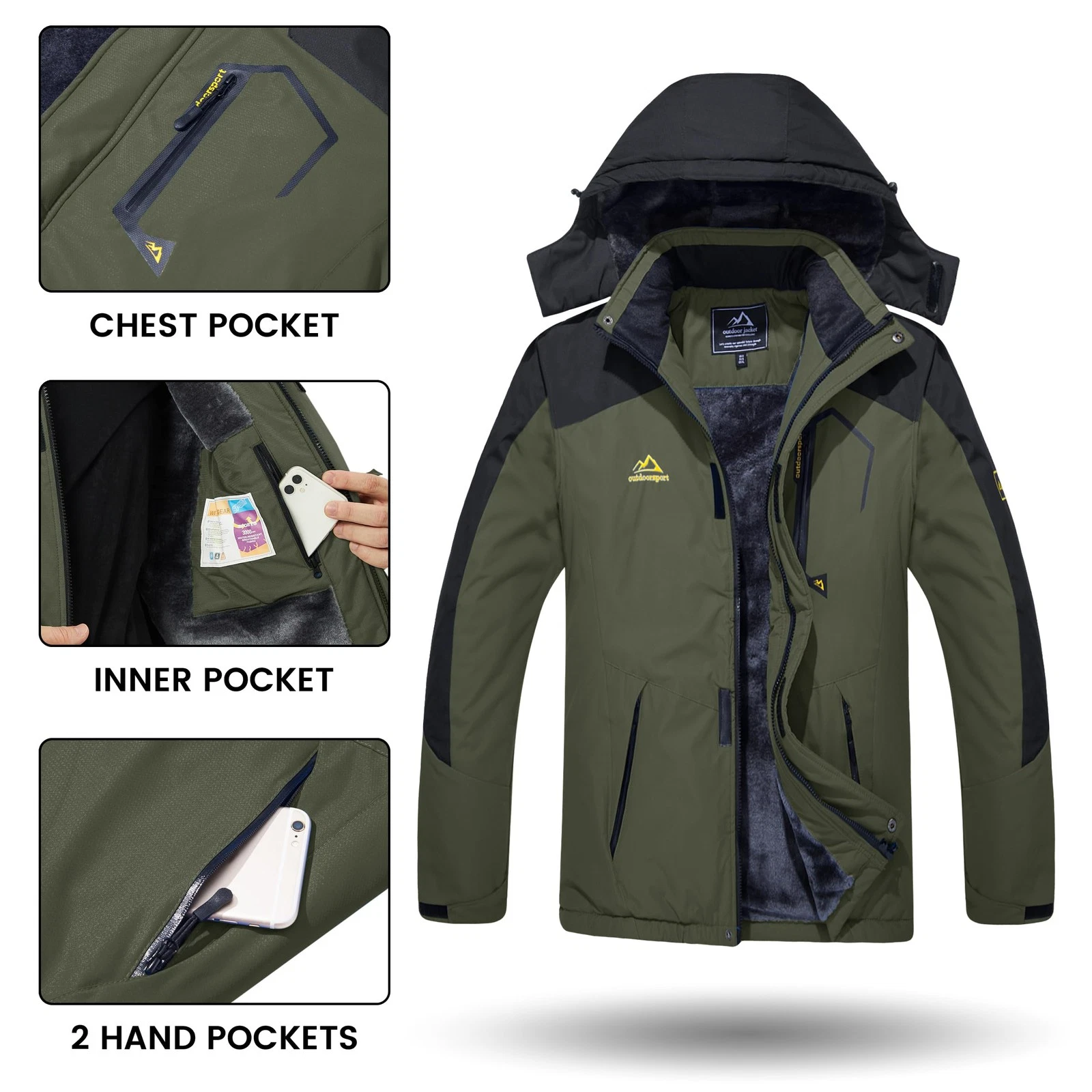 TACVASEN Winter Jacket for Men Fleece Lined Skiing Snowboarding Jacket - product detail image 5