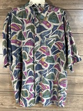 90s Pavo By Lastrada Men  s 100 Silk Shirt Bold Colors Abstract Short Sleeve L