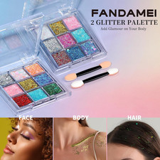 Face Glitter, 2 PCS Face Glitter Gel 18 Grids, Body Hair Glitter for Kids Wom...