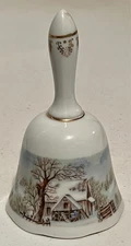 Currier and Ives Dinner Bell 5.25" porcelain The Farmer’s Home-Winter 1978