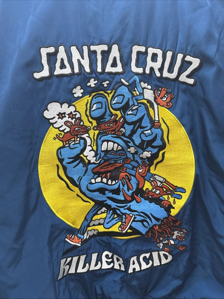 Santa Cruz x Killer Acid Embroidered Bomber Full Zip Blue Jacket - Size Small - Image 2 of 4