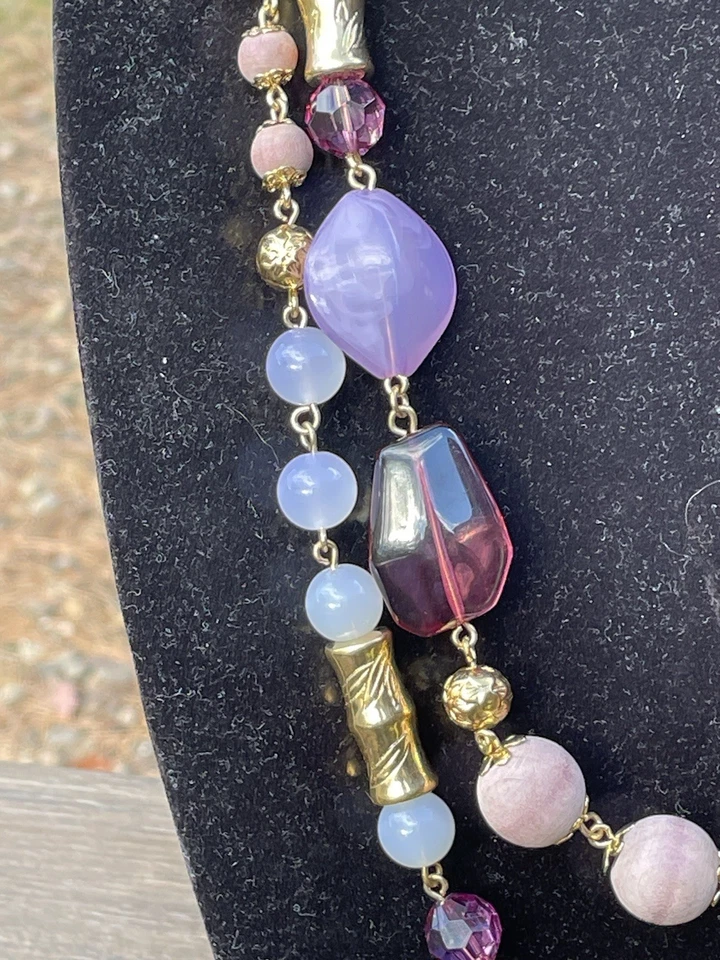 Joan Rivers 54” Mixed Bead Long Rope Necklace. Plum, Lavender, Wood,mint Green - Image 2 of 4