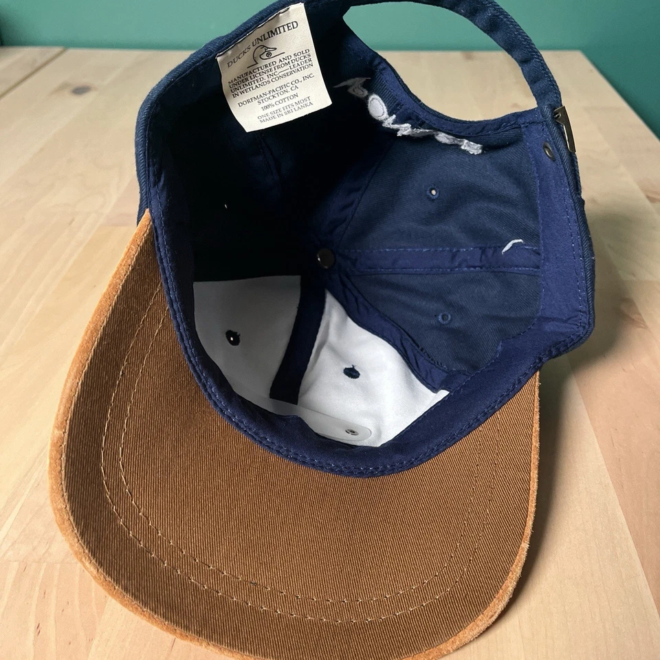 复古鸭子无限赞助帽海军蓝棕褐色麂皮绒边缘金属徽章可调节帽子 — 第 4/4 张图片