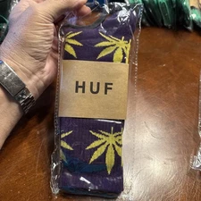 Huf Socks Purple/Yellow Marijuana Pot Leaf Socks One Size Fits Adult NWT