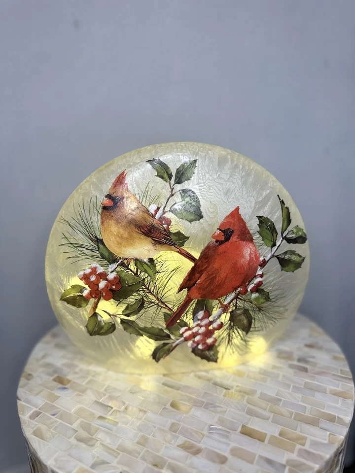 Winter Cardinals Frosted Glass Globe Accent Light / Holiday Decoration - Image 3 of 4
