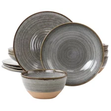 (12 Piece) Dreamweaver round Earthenware Dinnerware Set in Gray