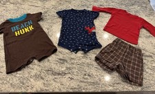 Carter  s  Oshkosh 6 Months Baby Boy One Pieces  Shirt W/ short, LOT OF 4 Items