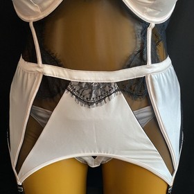 Ann Summers ADALICIA Suspender Basque, Nude/Black Sheer Mesh & Lace, UK XL F-H
