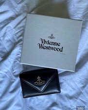 Vivienne Westwood Black Leather Compact Wallet with Silver Orb SEE DESCRIPTION