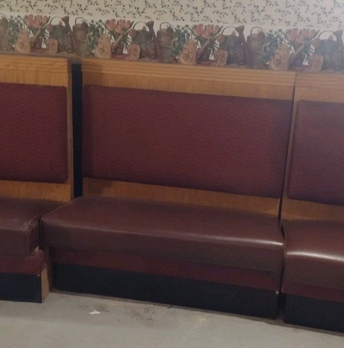 Red restaurant booth bench seats; 3 single, 2 double USED