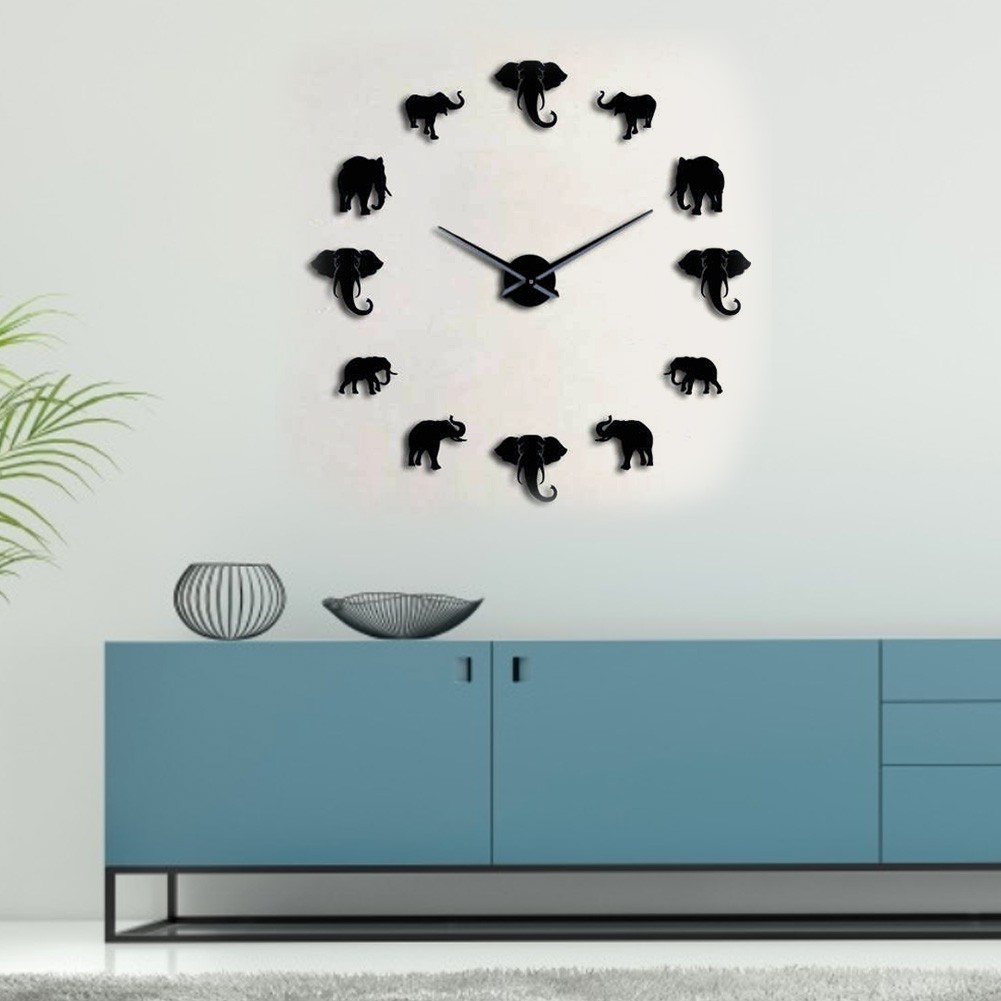 Unique Elephant DIY Clock Acrylic Mirror Hanging Clock For Home Premium