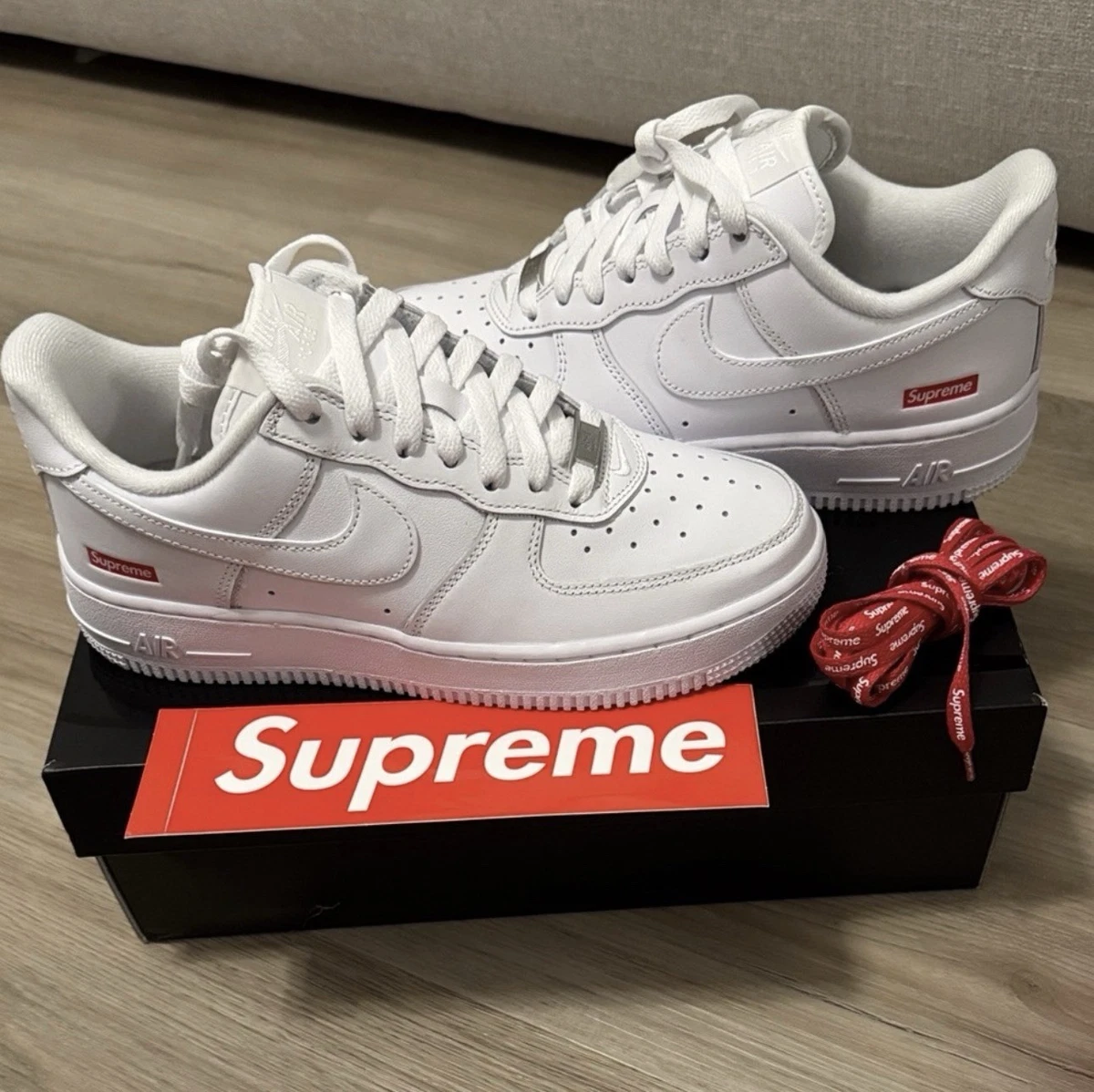 Nike Air Force 1 x Supreme Low Box Logo - White | eBay