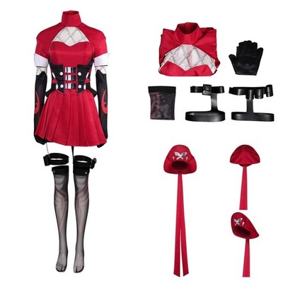 Game Rivals Psylocke Cosplay costume Halloween Roleplay Psylocke Red Dress+Hat