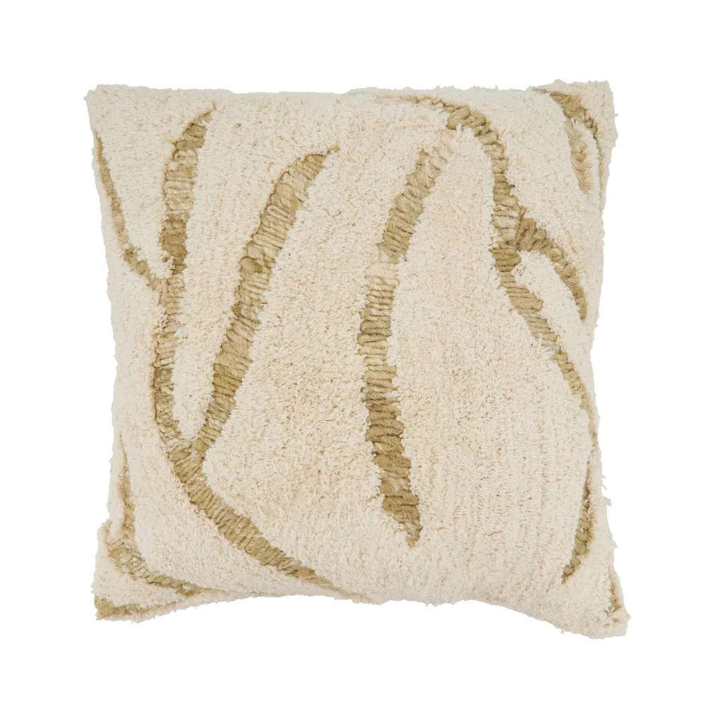 Saro Lifestyle Tufted Symmetry Embroidered Throw Pillow Cover, 20x20, Beige