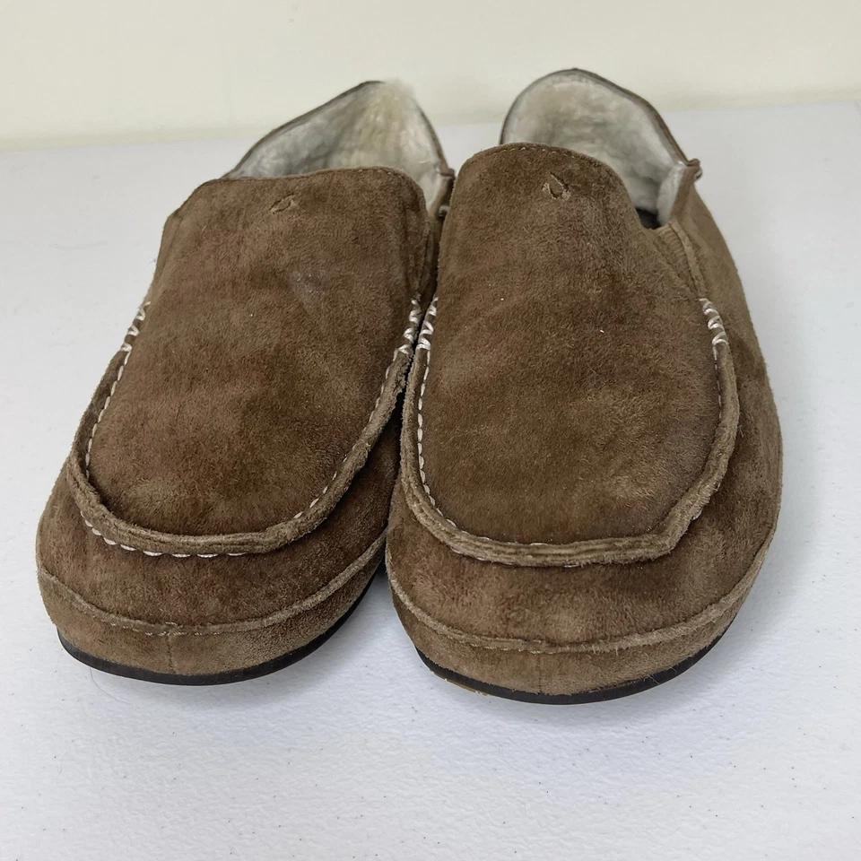 OLUKAI Nohea Zapatilla Marrón Gamuza Sin Cordones Mocasines Forrados de Oveja Cálidos Talla 9 Foto 4 de 4