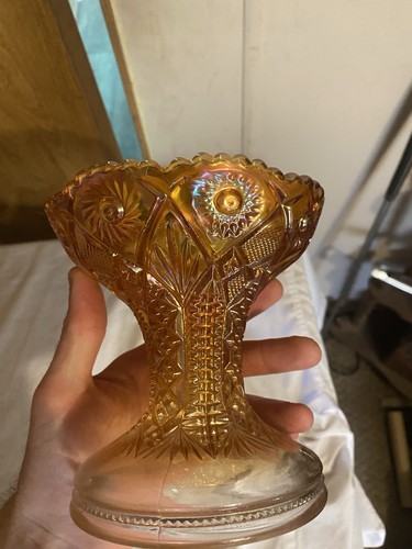 Vintage Imperial Carnival Glas Ringelblume Zwillinge Bowle Schüssel Standfuß Hobstar & Bögen - Bild 5 von 8