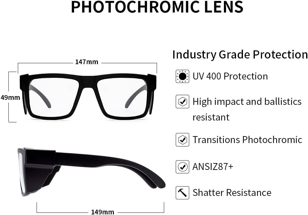 UV400 Bluelight Transition Photochromic Safety Glases Anti Matte Black 