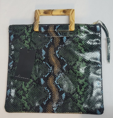 NEW Oliveve Jolie Clutch Lucite Handles Snakeskin Purse Handbag 11 x11.5  USA