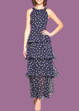 $139 Tommy Hilfiger Women's Dot-Print Tiered Maxi Dress Size: 10 - Sky Captain