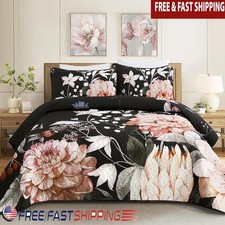 Floral Print Quilt Set Soft Microfiber Bedding Pillow Sham Cozy Home Decor New