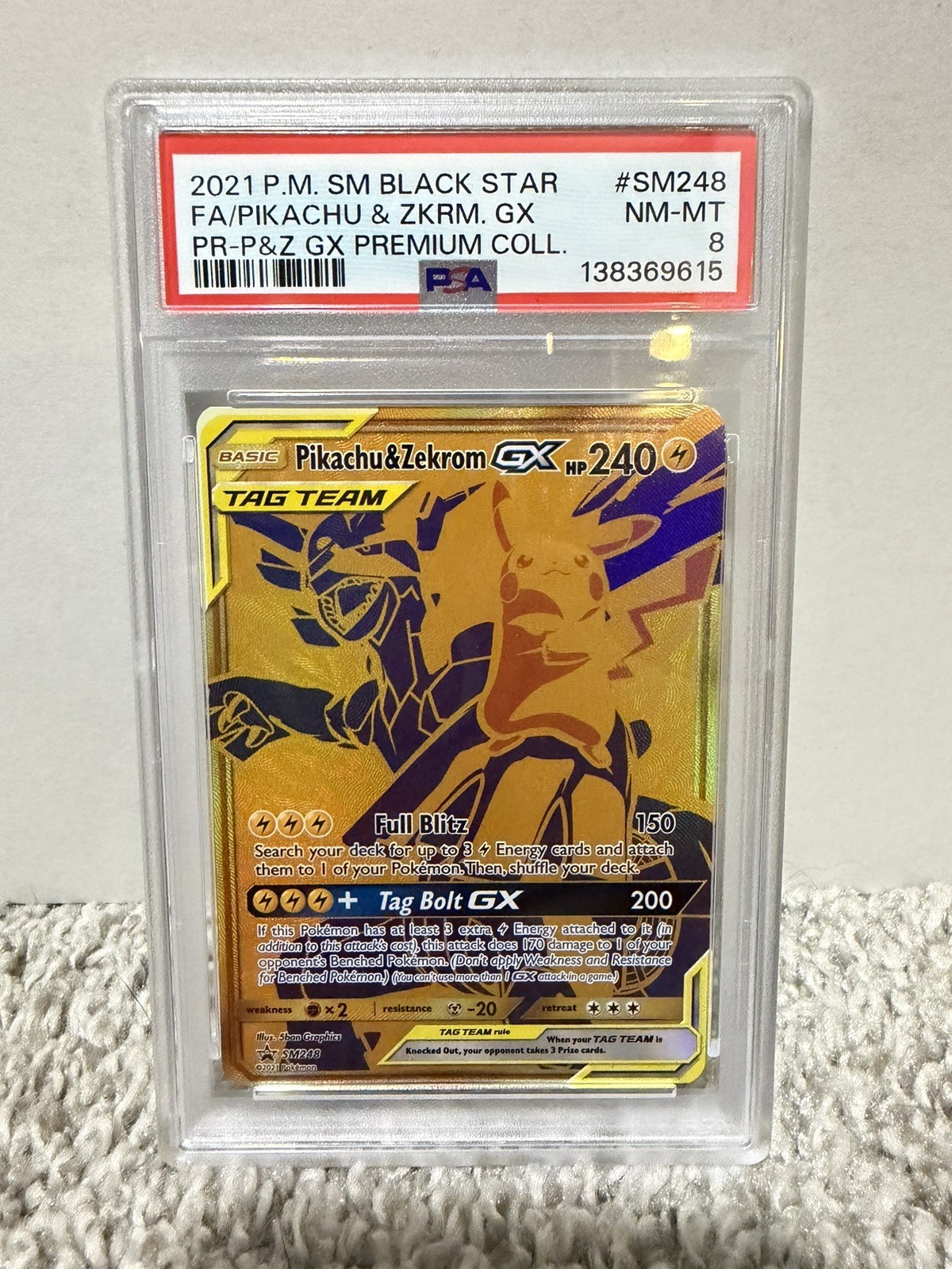 Pokemon Pikachu and Zekrom GX Tag Team SM168 Black Star Promo PSA 8