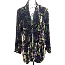 Vintage Kenar Floral Velvet Silk Cinch Back Blazer Jacket Size 12 Purple Green