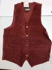 VTG Don't Stop Classics Leather Vest Men Sz Sm Green Western Snap 80s Red SUEDE