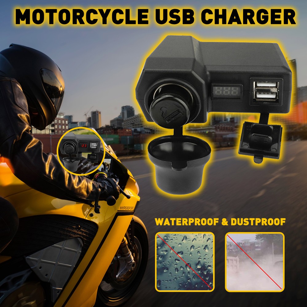 Voltmeter Cigarette Lighter Socket Motorcycle Power Charger Phone USB Waterproof