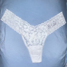 2011-Victoria's Secret White Lace Heart Rhinestone Bride Thong Low Rise L