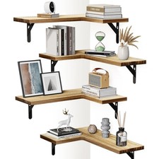 AMADA HOMEFURNISHING Corner Floating Shelves, Set of 4 Corner Shelf Wall Moun...