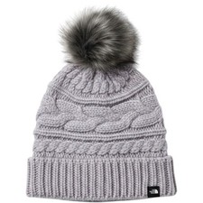 The North Face Oh-Mega Fur Pom Beanie Lavender Gray Cable Knit Winter Hat OS