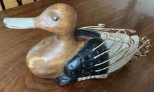 Vintage Rustic Carved Wooden Duck Hand Made With Metal ‘ Feathers ‘. ?