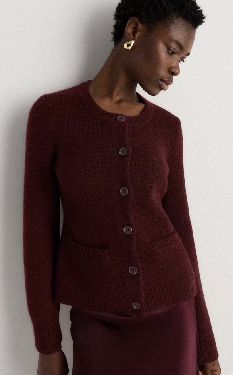 NWT Quince Womens L Mongolian Cashmere Structured Cardigan Rich Burgundy