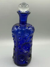 Blenko Glass #6819 Moonscape Decanter In Cobalt Blue With Clear Stopper