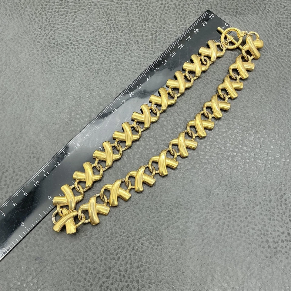 Collar Anne Klein Mujer Tono Dorado X Eslabón Grueso Collar Distintivo Cadena Firmada Foto 3 de 4