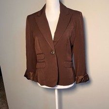 Apt. 9 Womens Brown Single Button Blazer Leopard Print Lining Size 8
