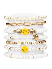 Preppy Heishi Surfer Bracelets Set for Teens, Preppy Colorful White Gold Clay Be